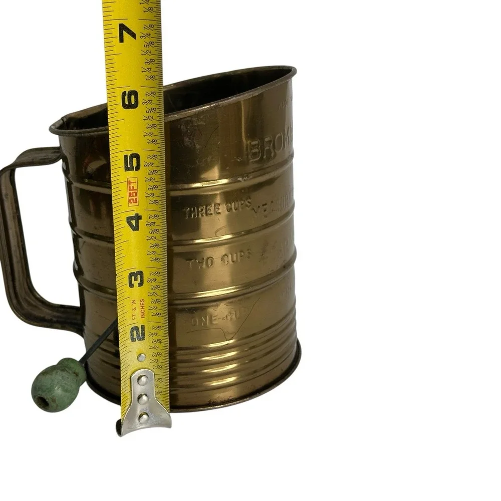 Vintage Bromwell's 3 Cup Flour Measuring Sifter Wood Crank Handle, Made In USA
